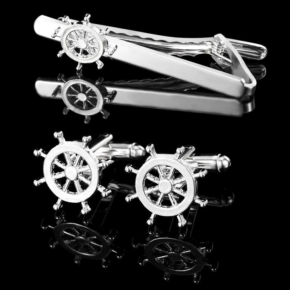 Simple Trendy Men's Rudder Cufflinks Tie Clip