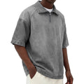 Mens Short-sleeve Lapel Zip-up T-shirt