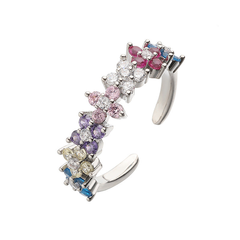 Elegant Light-luxury Colored Diamond Four-leaf Clover Ring