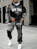 Mens Lettered Denim Hoodie With Fashionable 3D Print