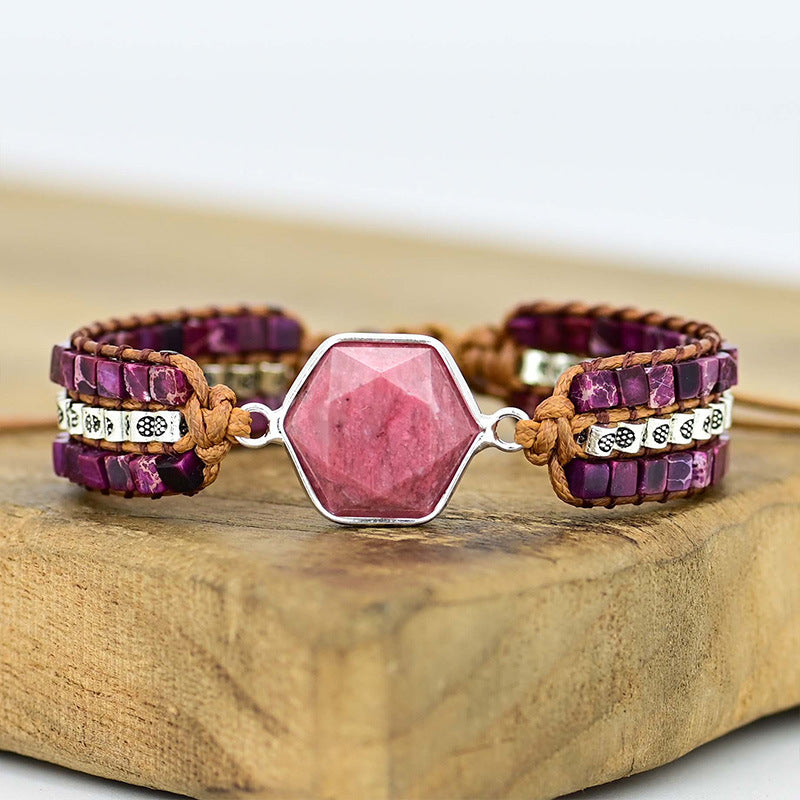 Simple Natural Stone Cowhide Handwoven Bracelet