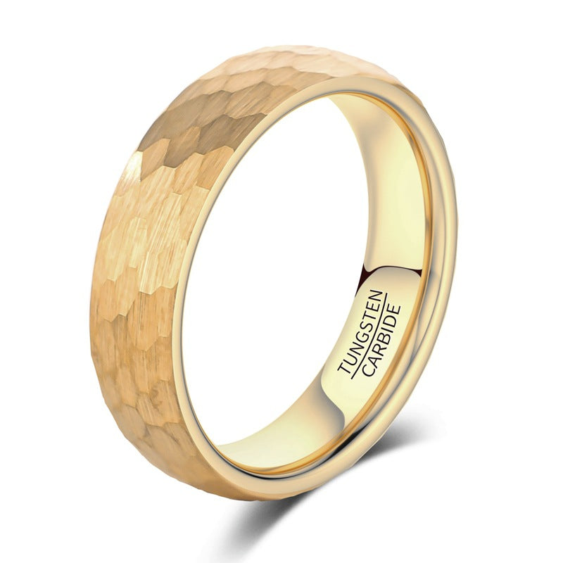 Wide Mens And Womens Gold-Plated Hammered Tungsten Carbide Ring