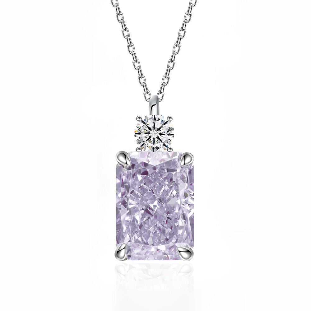 Deep Tanzanite Rectangular Necklace With Ice-Flower Cut High-Carbon Diamond Pendant