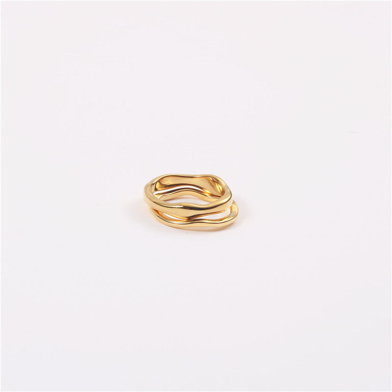 Curved Wave-shaped Irregular Plain Band Ring Titanium Steel Ring