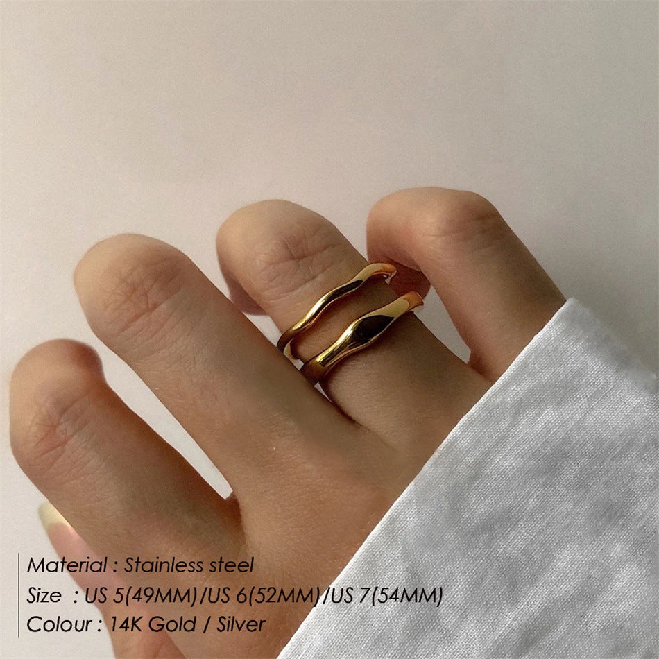 Curved Wave-shaped Irregular Plain Band Ring Titanium Steel Ring