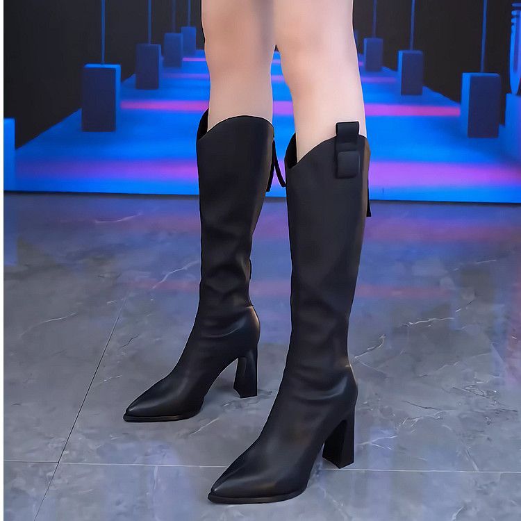 Womens Knee-high Heeled Boots With A Back Zipper And Plush Lining
