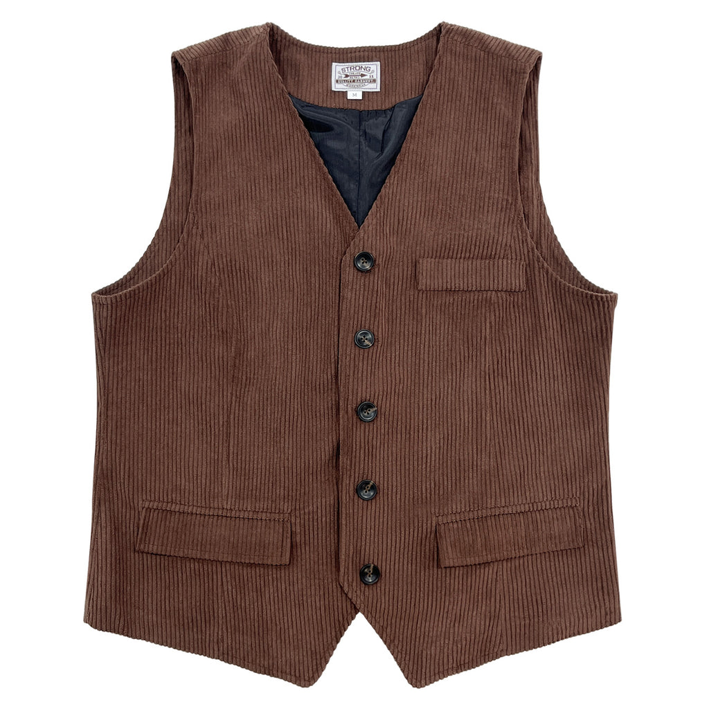 Mens Corduroy Vest With Patchwork Pockets And Outer Jacket