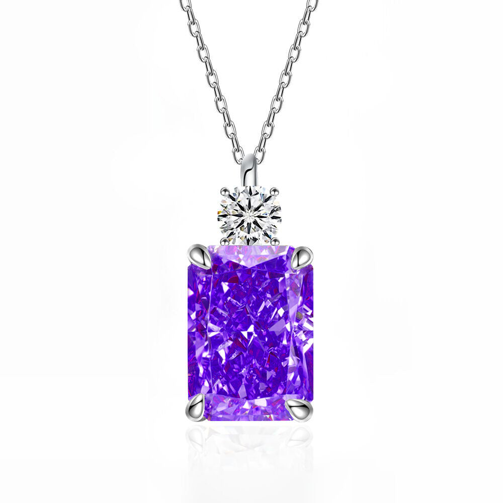 Deep Tanzanite Rectangular Necklace With Ice-Flower Cut High-Carbon Diamond Pendant