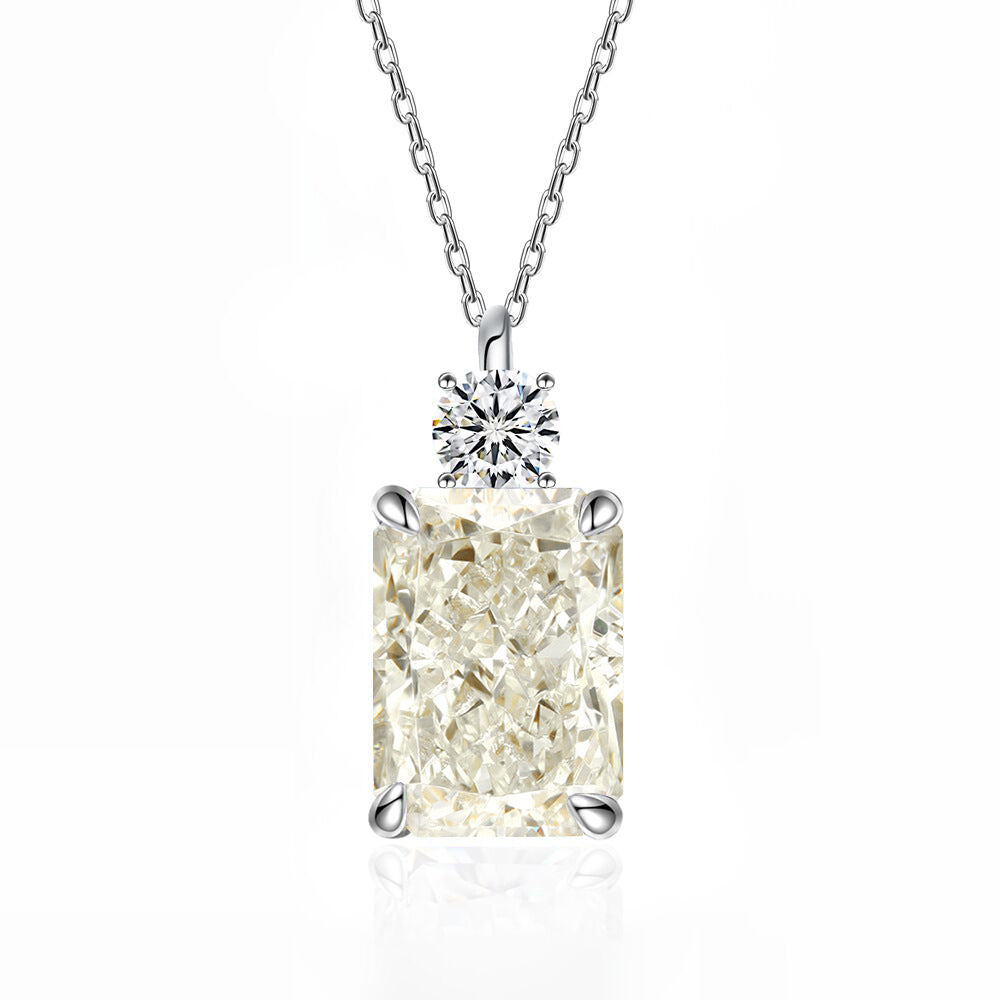 Deep Tanzanite Rectangular Necklace With Ice-Flower Cut High-Carbon Diamond Pendant