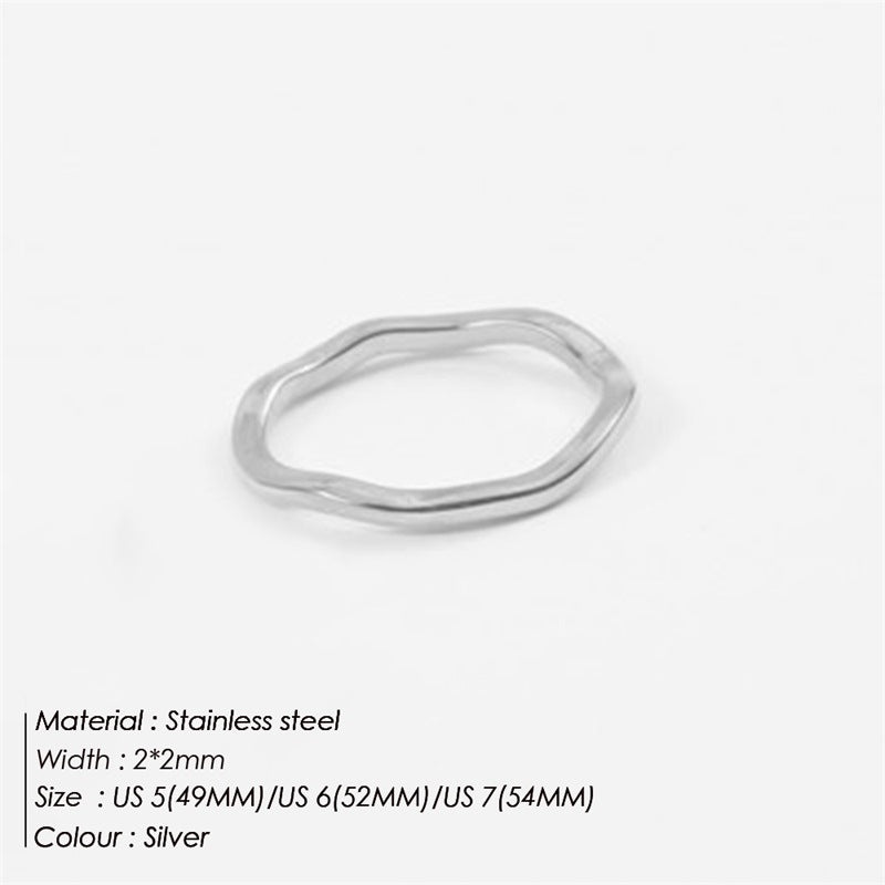 Curved Wave-shaped Irregular Plain Band Ring Titanium Steel Ring