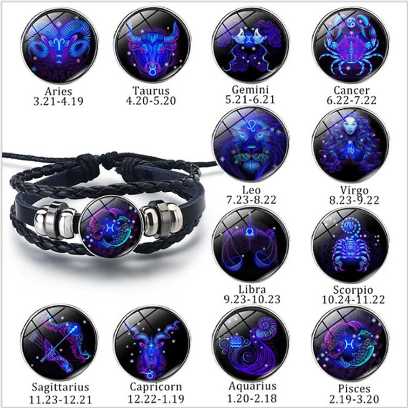 12 Zodiac Constellation Bracelet Luminous Braided Design Bracelet For Men, Women & Kids