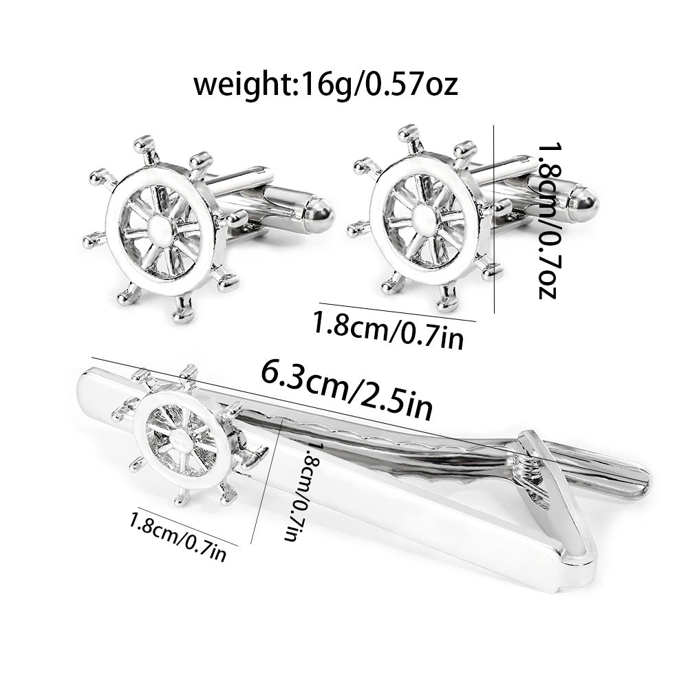 Simple Trendy Men's Rudder Cufflinks Tie Clip