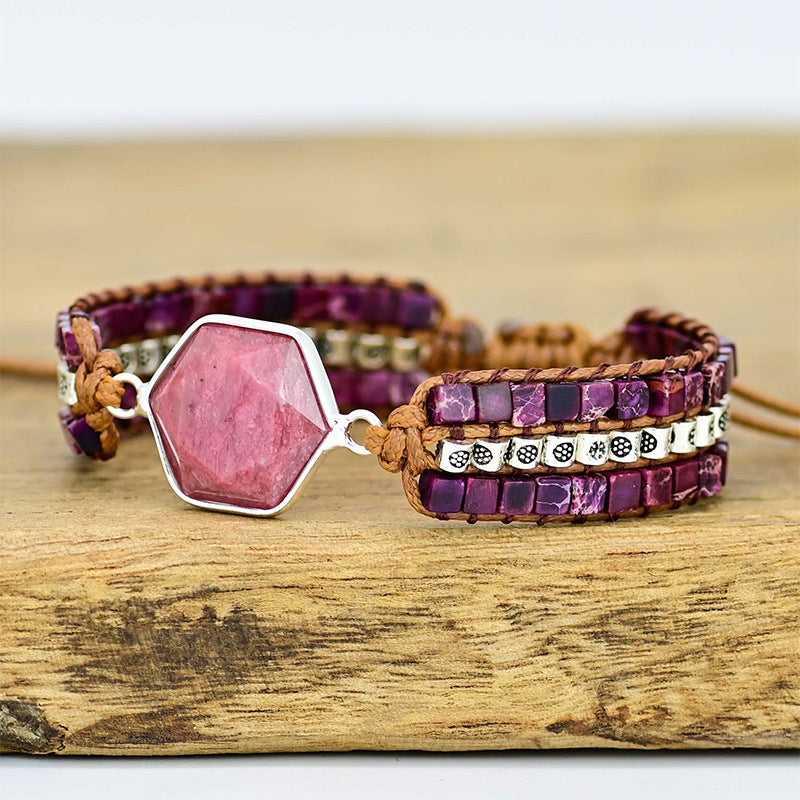 Simple Natural Stone Cowhide Handwoven Bracelet