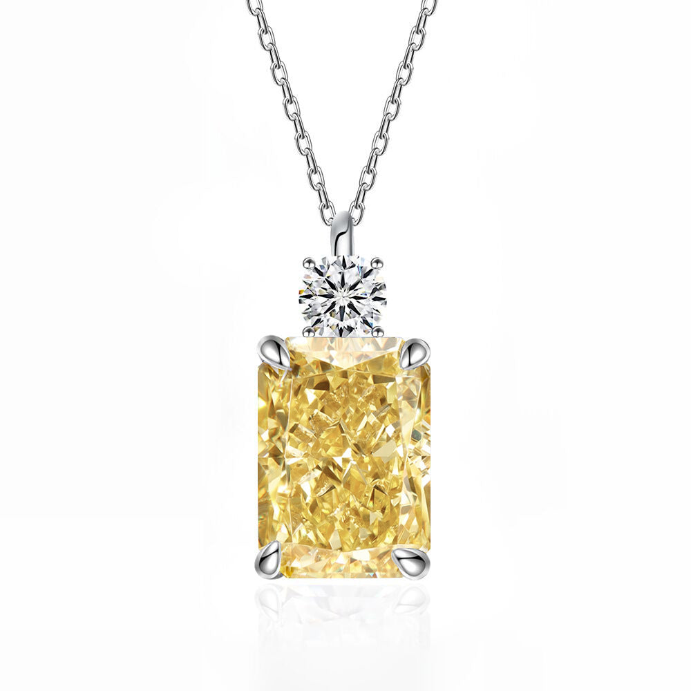 Deep Tanzanite Rectangular Necklace With Ice-Flower Cut High-Carbon Diamond Pendant