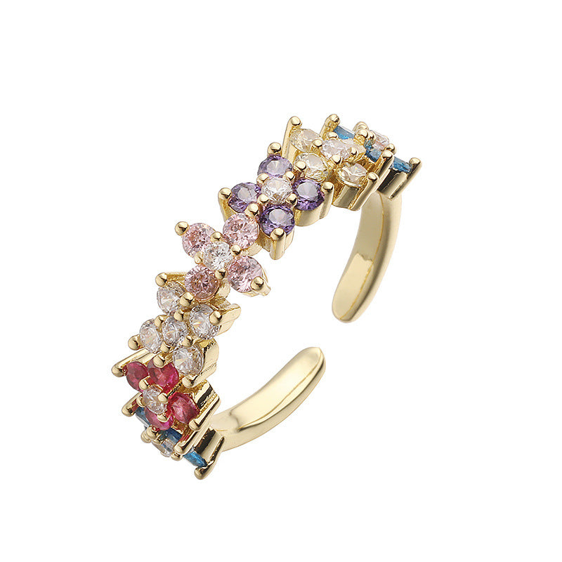 Elegant Light-luxury Colored Diamond Four-leaf Clover Ring