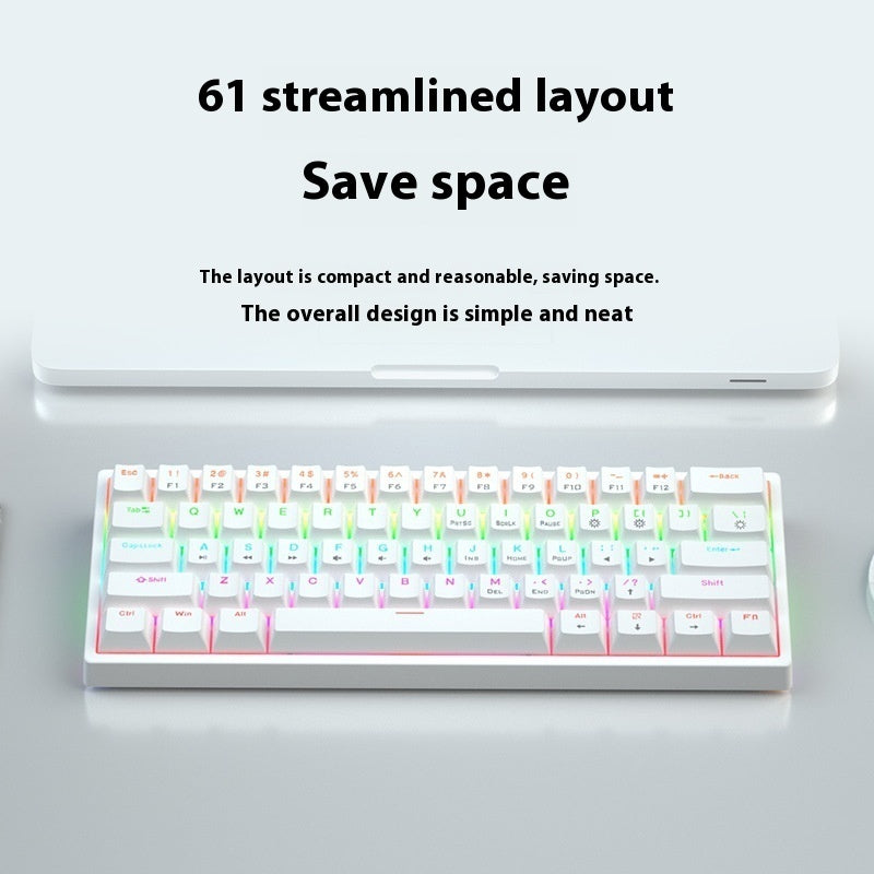 61 Key Small Bluish Black Black Tea Shaft Wired Hot Plug Computer Mechanical Keyboard