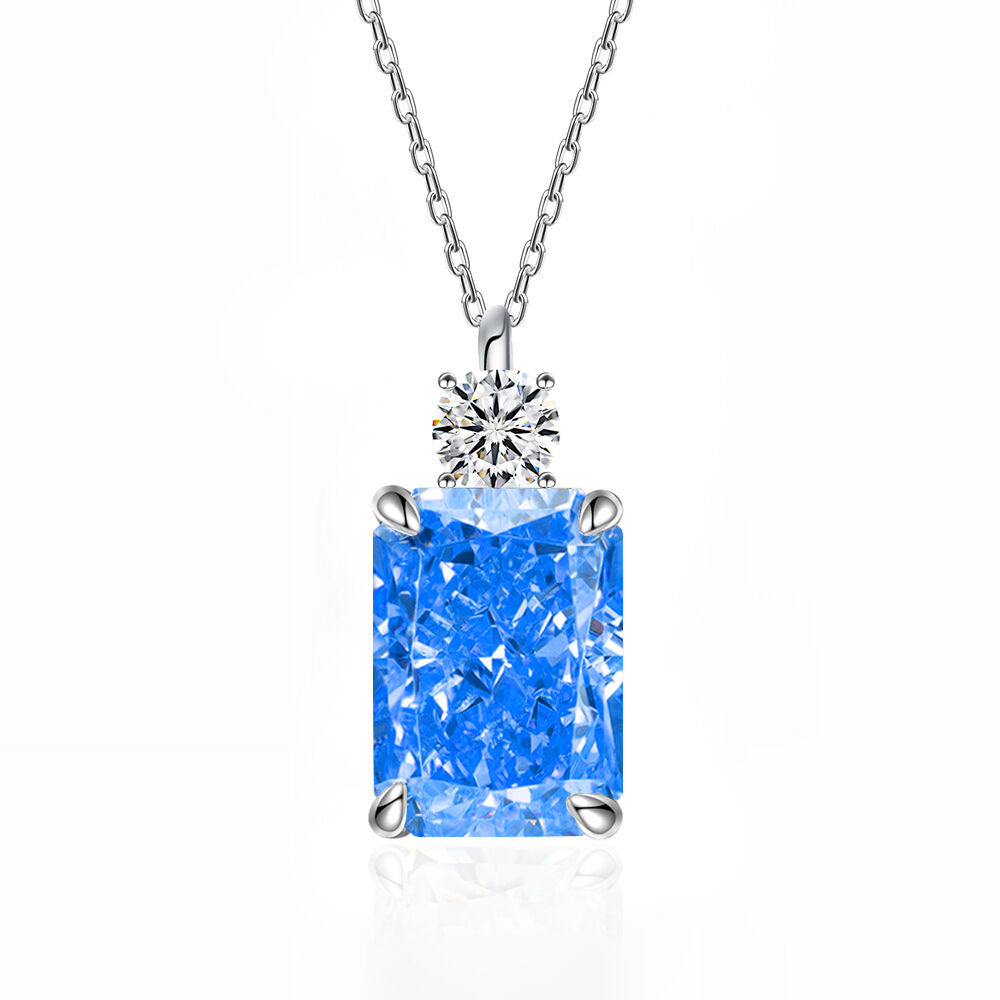 Deep Tanzanite Rectangular Necklace With Ice-Flower Cut High-Carbon Diamond Pendant
