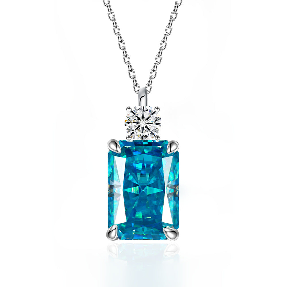 Deep Tanzanite Rectangular Necklace With Ice-Flower Cut High-Carbon Diamond Pendant