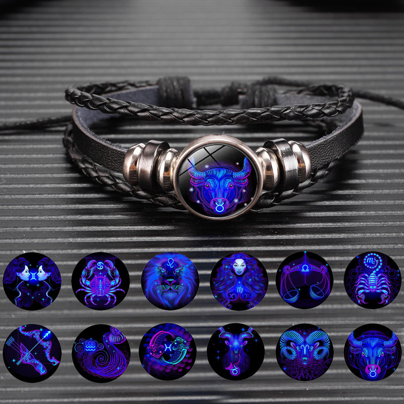 12 Zodiac Constellation Bracelet Luminous Braided Design Bracelet For Men, Women & Kids