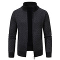 Thickened Plaid Print Jacket Cardigan Fashion Slim Fit Zipper Stand Collar Sweater Winter Men's Casual Long Sleeve Knitted Top Clothing