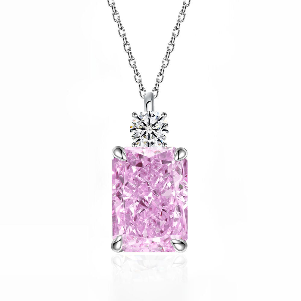 Deep Tanzanite Rectangular Necklace With Ice-Flower Cut High-Carbon Diamond Pendant