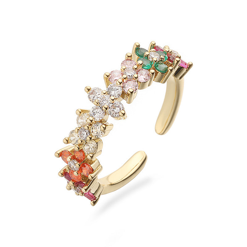 Elegant Light-luxury Colored Diamond Four-leaf Clover Ring