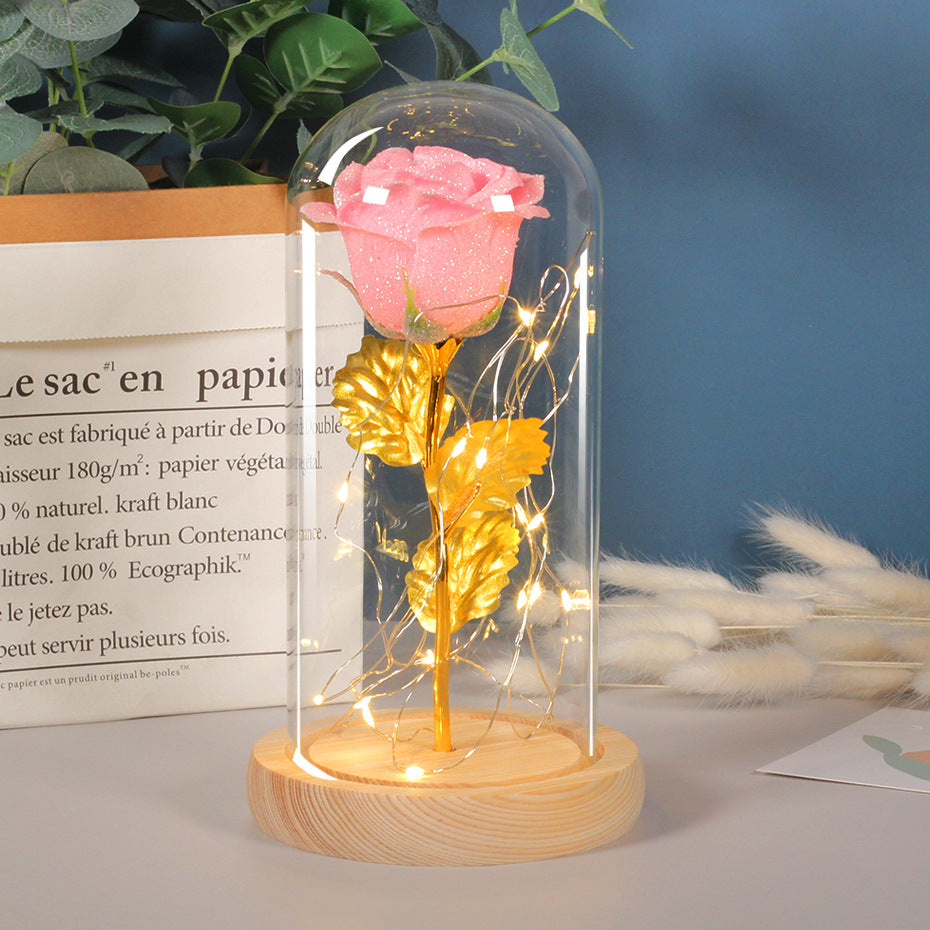 Valentines Day Gift For Girlfriend Eternal Rose Flowers LED Light In Glass Cover Day Wedding Decoration Favors Mother Day Female Gift  Gift
