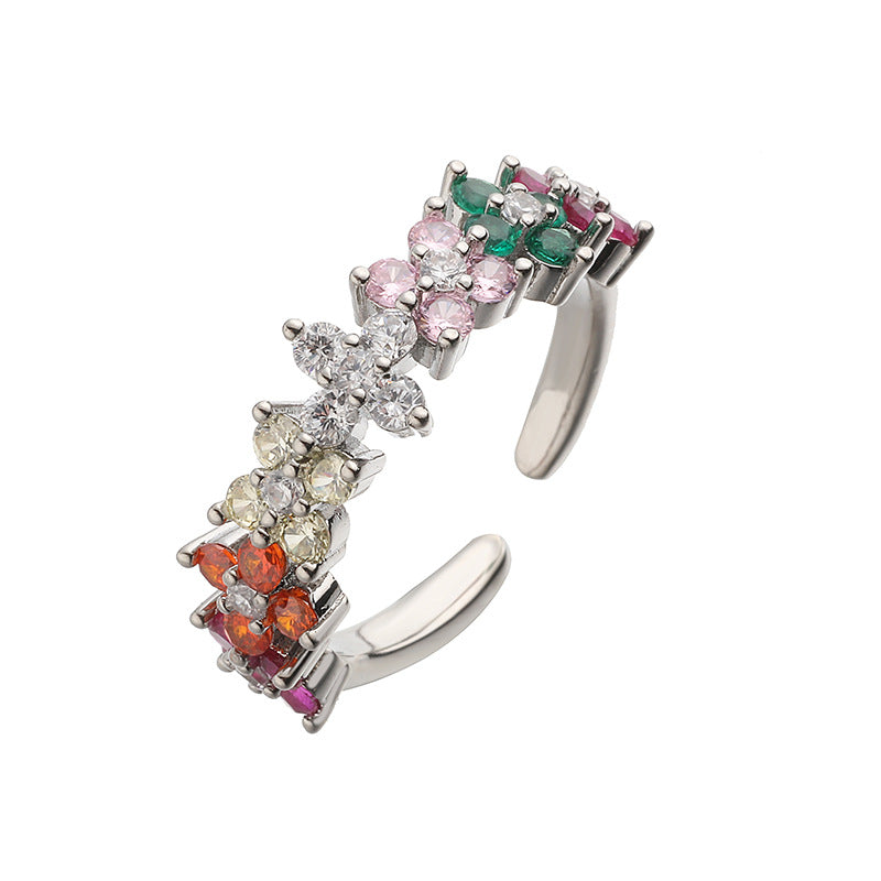 Elegant Light-luxury Colored Diamond Four-leaf Clover Ring