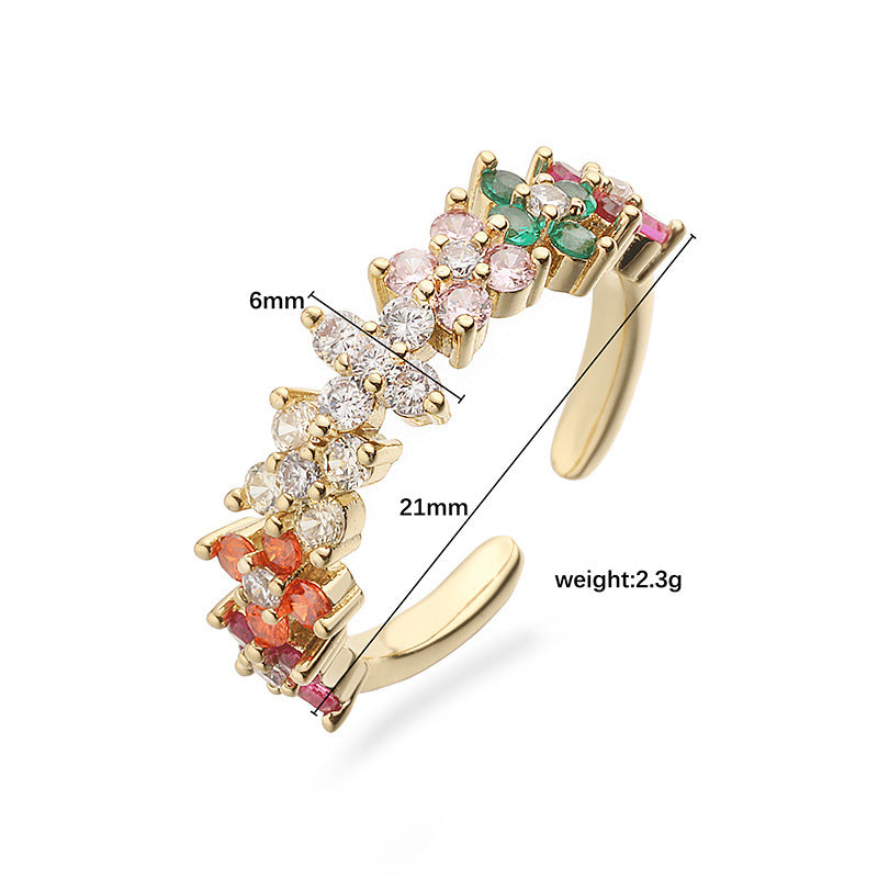 Elegant Light-luxury Colored Diamond Four-leaf Clover Ring