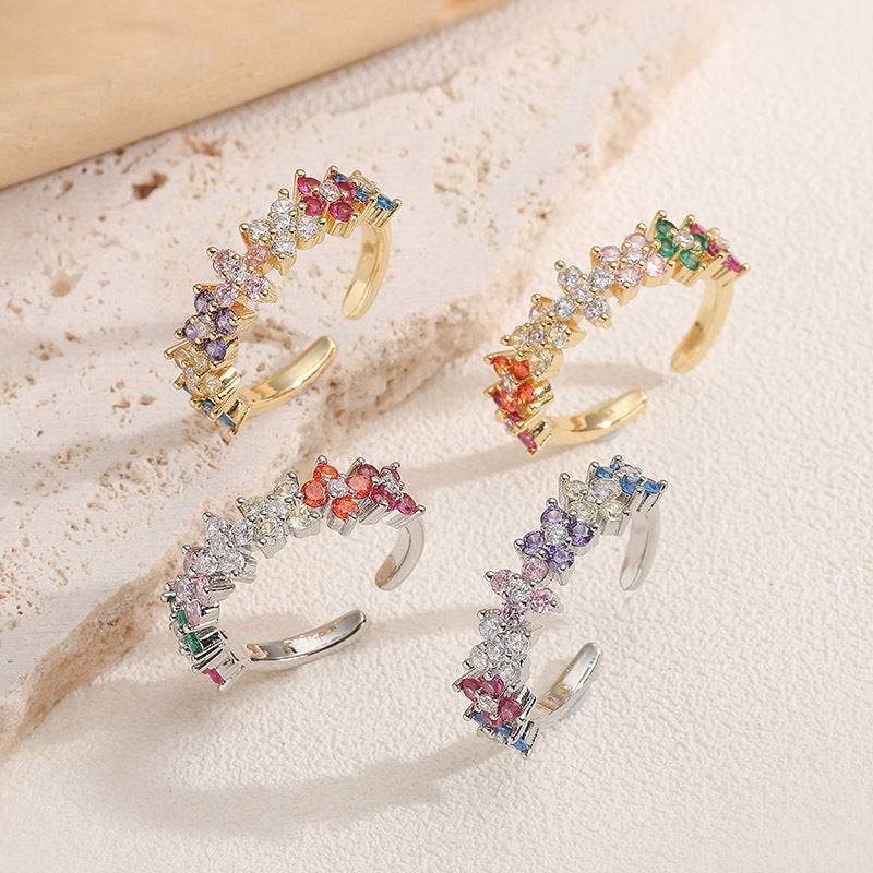 Elegant Light-luxury Colored Diamond Four-leaf Clover Ring