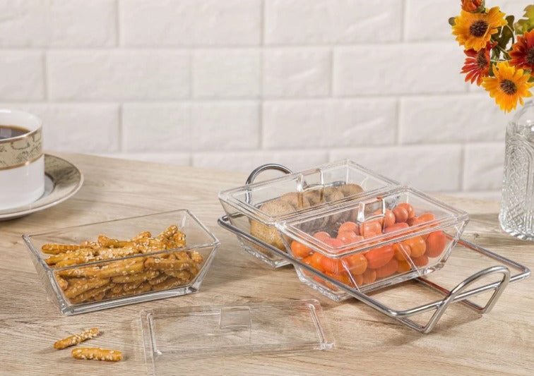 Rectangular Glass Snack Tray (3 Section)